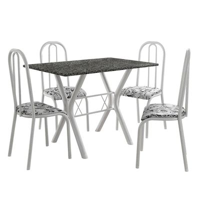 Conjunto de Mesa Miame 110 cm com 4 Cadeiras Madri Branco e Branco Floral