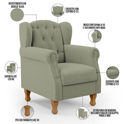 Poltrona Decorativa Para Sala de Estar Yara P02 Bouclê Oliva - Lyam Decor