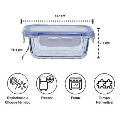 Pote De Vidro Porta Mantimento Quadrado Hermetico 1.05l Mimo