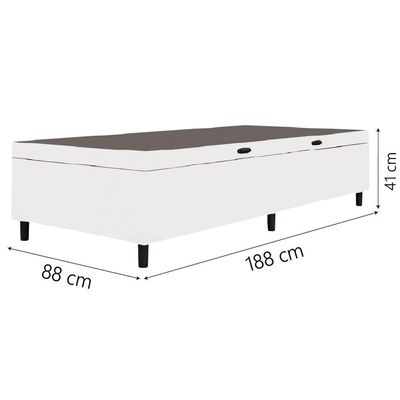 Cama Box Com Baú Solteiro 0,88m Com 41cm De Altura Prince Branco