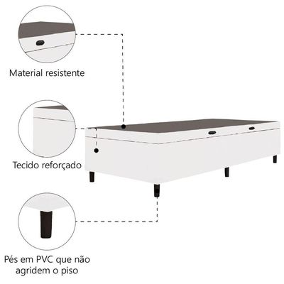 Cama Box Com Baú Solteiro 0,88m Com 41cm De Altura Prince Branco