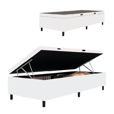 Cama Box Com Baú Solteiro 0,88m Com 41cm De Altura Prince Branco
