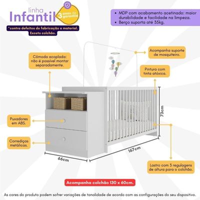 Berço Cômoda Com Colchão Incluso Meu Bebê Multimóveis Branco