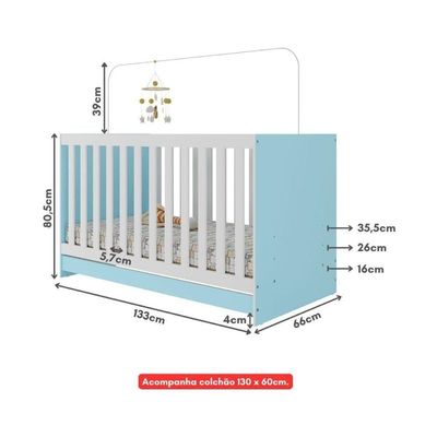 Berço 3 Em 1 Com Colchão Incluso Doce De Leite Multimóveis Azul