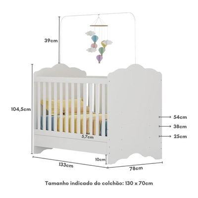 Berço Americano 3 Em 1 Para Colchão 70x130cm Quindim Multimóveis Bb0536pa Branco