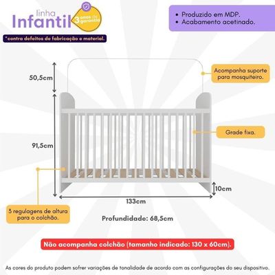 Berço Para Colchão 60x130cm Sonho Multimóveis Bb0515 Branco Branco