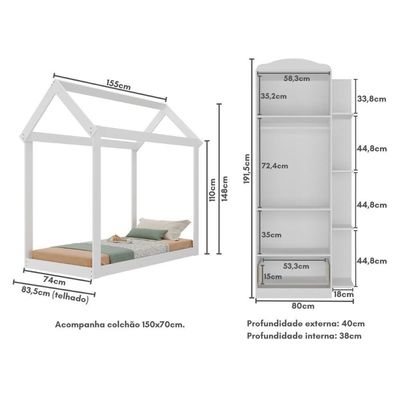 Quarto Infantil Com Cama Montessoriana/colchão/guarda-roupas João E Maria Multimóveis Mx4272 Branco