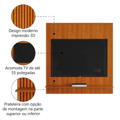 Painel Para Tv Até 55 Polegadas Ripado Impressão 3d Avante 1,34m Cedro Edn