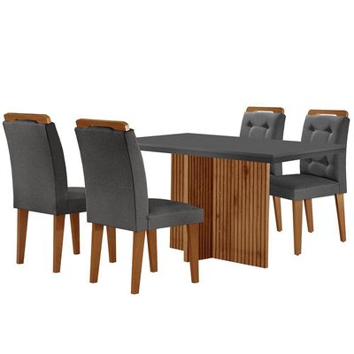 Mesa Olímpia 120cm Mdf Canto Reto Com 4 Cadeiras Carol