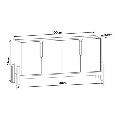 Aparador Buffet Sala Lizz 170cm Com Pés De Madeira Maciça Branco/cedro
