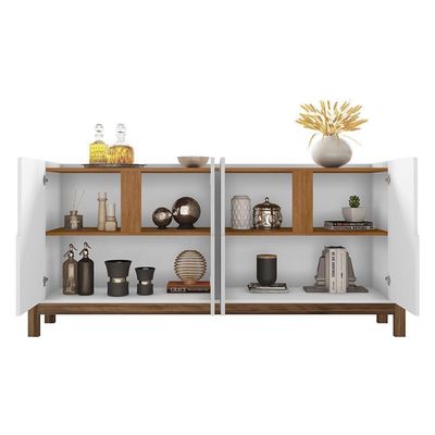 Aparador Buffet Sala Lizz 170cm Com Pés De Madeira Maciça Branco/cedro