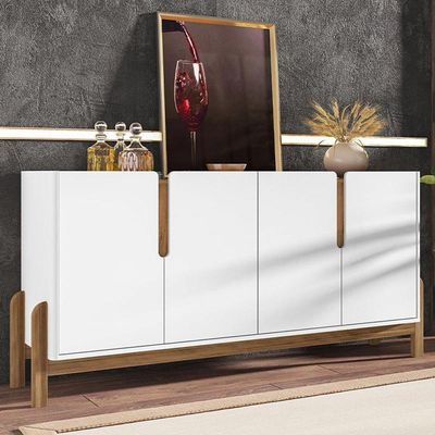 Aparador Buffet Sala Lizz 170cm Com Pés De Madeira Maciça Branco/cedro