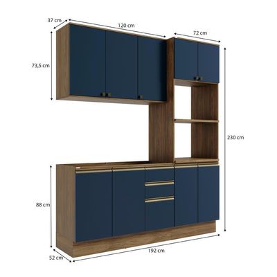 Cozinha Compacta Celeste Kappesberg 100% Mdf Nogueira/azul 190cm