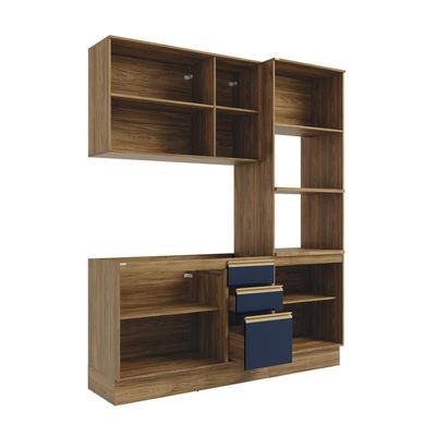 Cozinha Compacta Celeste Kappesberg 100% Mdf Nogueira/azul 190cm
