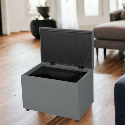 Puff Baú 60cm Decorativo Sala Estar Quarto Multiusos Veludo Cor cinza