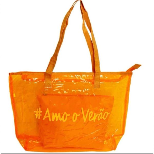 Bolsa Sacola Amo O Verão De Silicone Leve De Ombro Com Alça Confortável De Praia Passeios laranja