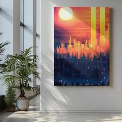Quadro Decorativo Geométrico Prédios Em Preto E Laranja