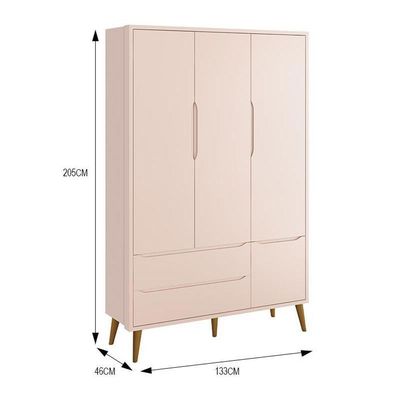 Dormitório Infantil Theo Retrô 3 Portas Cômoda E Berço Rosa Fosco Com Pés Amadeirado Reller Móveis Rosa Fosco