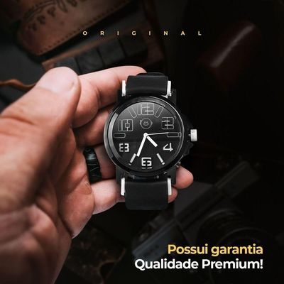 Relogio Masculino Aço Inox Silicone Preto + Caixa Premium Presente Robusto Branco Preto Social