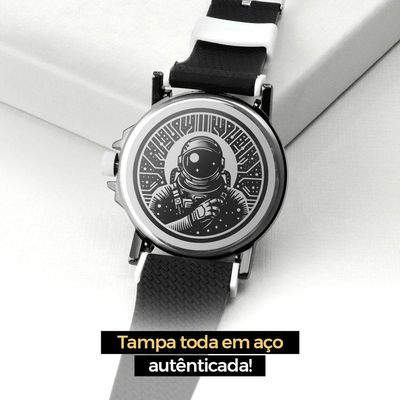Relogio Masculino Aço Inox Silicone Preto + Caixa Premium Presente Robusto Branco Preto Social