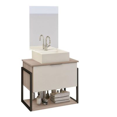 Conjunto Tech 60cm Madeirado Branco Cuba Branca
