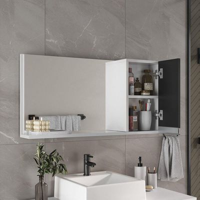 Conjunto Gabinete Banheiro Virtus 80cm - Gabinete + Cuba + Espelheira Branco Preto