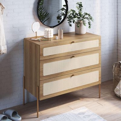 Cômoda Com 03 Gavetas Para Quarto Closet Industrial Indy A03 Hanover Dourado - Lyam Decor