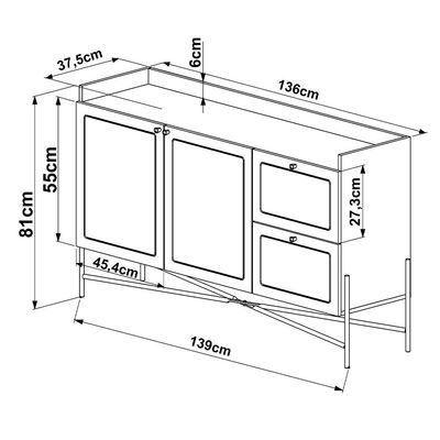 Aparador Buffet Para Sala de Jantar 139cm Industrial Indy A03 Hanover Dourado - Lyam Decor
