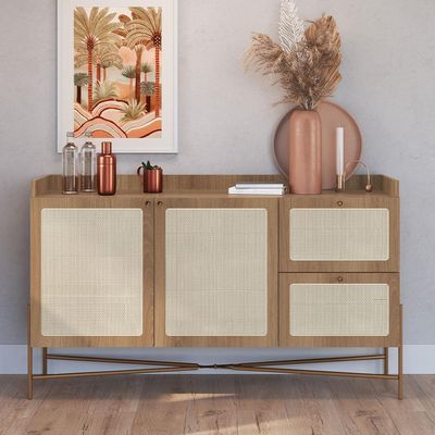 Aparador Buffet Para Sala de Jantar 139cm Industrial Indy A03 Hanover Dourado - Lyam Decor