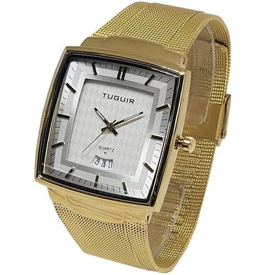 Relógio Tuguir Masculino Ref: 9311 Tg30337 Retangular Mesh Dourado