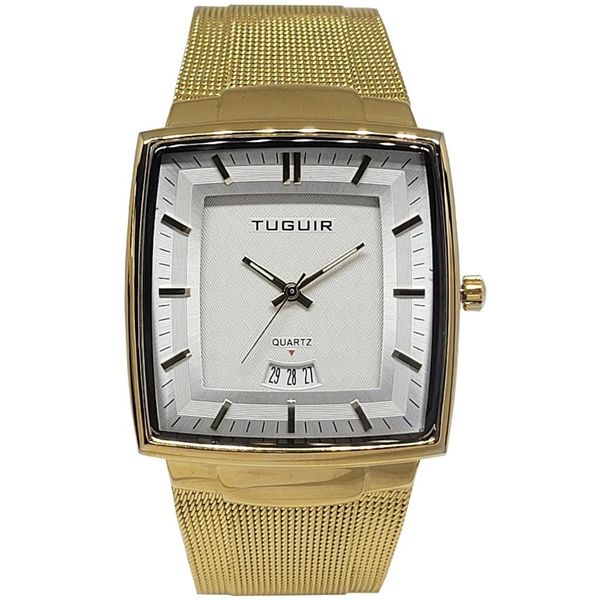 Relógio Tuguir Masculino Ref: 9311 Tg30337 Retangular Mesh Dourado