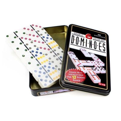 Jogo De Dominó Colorido 28 Peças 6 Cores Lata Double Six