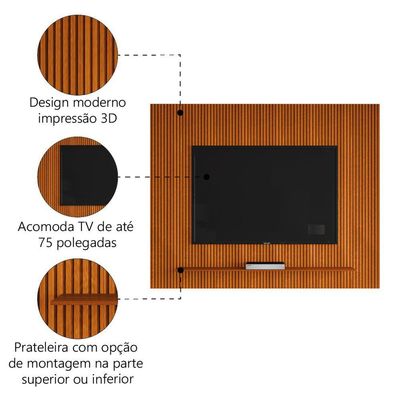 Painel Para Tv Até 75 Polegadas Ripado Impressão 3d Avante 1,79m Cedro Edn