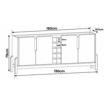 Aparador Buffet Sala Lizz 190cm Com Pés De Madeira Maciça Branco/cedro