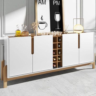 Aparador Buffet Sala Lizz 190cm Com Pés De Madeira Maciça Branco/cedro