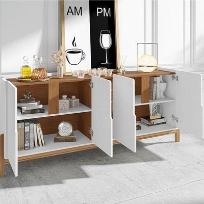 Aparador Buffet Sala Lizz 190cm Com Pés De Madeira Maciça Branco/cedro