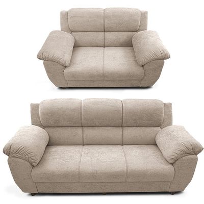 Sofá de 3 e 2 Lugares Cama inBox Paris com 202cm e 152cm de Larguras e Revestidos em Bouclé Bege Claro