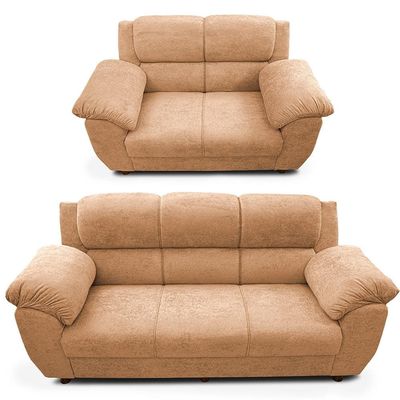 Sofá de 3 e 2 Lugares Cama inBox Paris com 202cm e 152cm de Larguras e Revestidos em Bouclé Caramelo