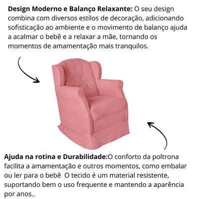 Poltrona Amamentação Cadeira Reforçada Balanço Lile Suede rosê