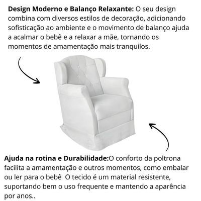 Poltrona Amamentação Cadeira Reforçada Balanço Lile Suede branco