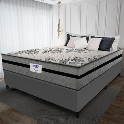 Cama Box Casal King Colchão Gazin Com Molas Ensacadas Rubi 193x203x70cm Suede Cinza/preto Cinza