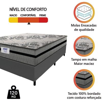 Cama Box Casal King Colchão Gazin Com Molas Ensacadas Rubi 193x203x70cm Suede Cinza/preto Cinza