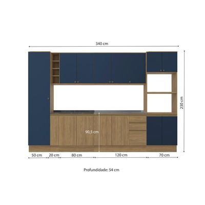 Cozinha Modulada Celeste Kappesberg 100% Mdf Nogueira/azul 9 Peças