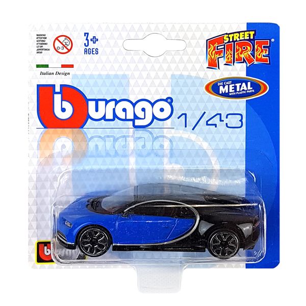 Miniatura - Carro - 1:43 - Bburago Strret Fire - Bugatti Chiron Azul Strret Fire Burago