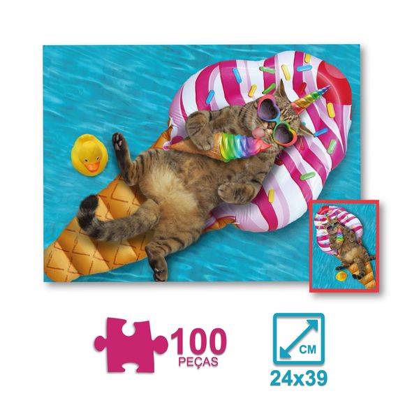 Quebra Cabeça Gato de Férias 100 Peças Pais E Filhos Quebra Cabeça Gato de Férias 100 Peças Pais E Filhos
