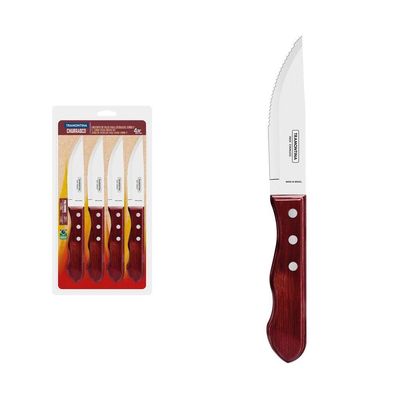 Conjunto Facas Churrasco Jumbo Tramontina Aço Inox Cabo Vermelho Polywood 4 Peças Tramontina