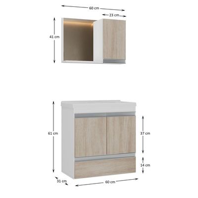 Conjunto Gabinete Banheiro Fox 60cm (gabinete + Cuba + Espelheira) Branco Madeirado