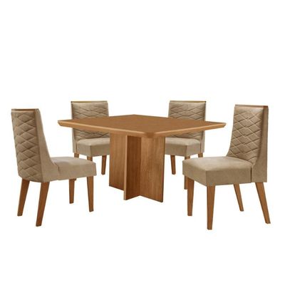 Mesa Olimpia 90 Mdf Canto Copo E Com 4 Cadeiras Safira Turim 07/naturalle/naturalle
