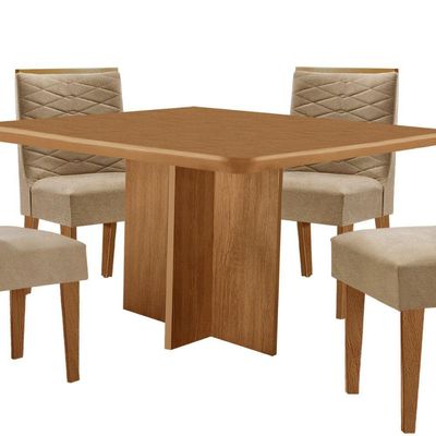Mesa Olimpia 90 Mdf Canto Copo E Com 4 Cadeiras Safira Turim 07/naturalle/naturalle
