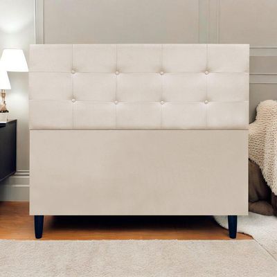 Cabeceira Decorativa Ivy Para Cama De Casal 140 Cm Suede Bege, Suede